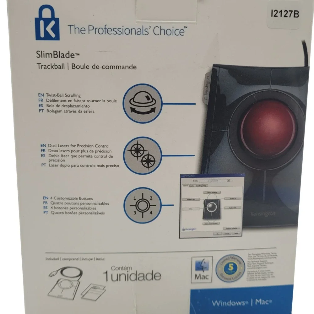 Kensington SlimBlade Trackball Mouse K72327U Wired USB Ergonomic‎ Design – Black